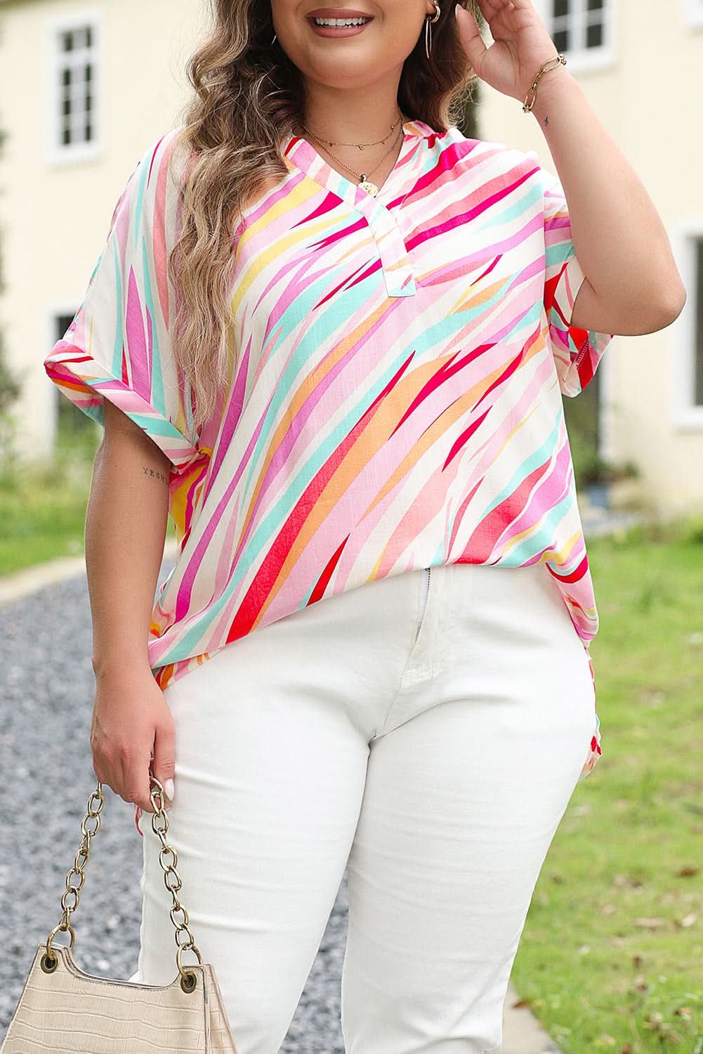 Chic plus-size abstract top, white - Love Salve
